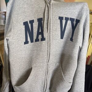 Gray Navy Zip-Up Sweater